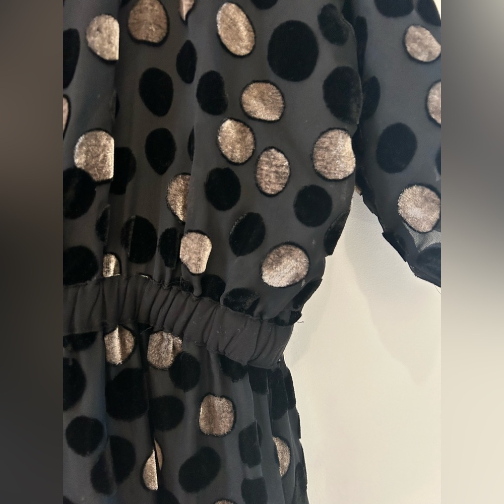 Handmade Velvet Velour Silver Black Polka Dot Maxi Midi Mesh Lined Dress - Picture 11 of 13